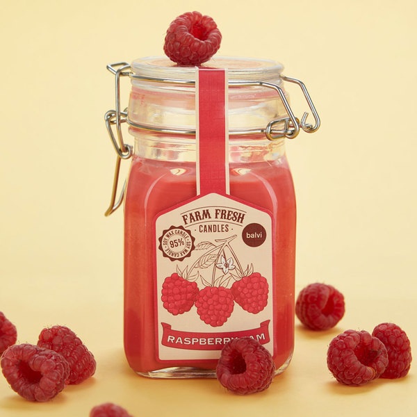 alvi Vela aromática Farm Fresh Color Rojo Diseño de tarro de mermelada con olor a fruta frambuesa Ce