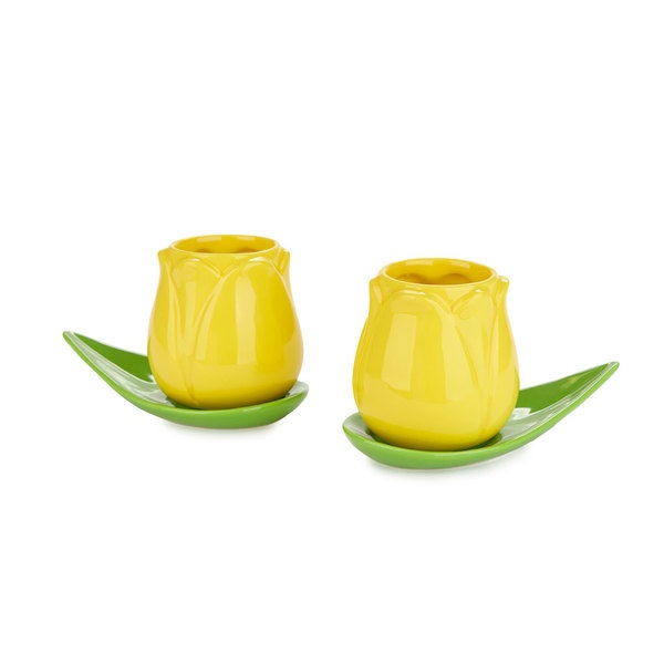 et di tazze da caffè Balvi Tulip Colore giallo/verde 2 tazze a forma di tulipano e 2 piatti a forma
