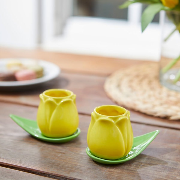 et di tazze da caffè Balvi Tulip Colore giallo/verde 2 tazze a forma di tulipano e 2 piatti a forma