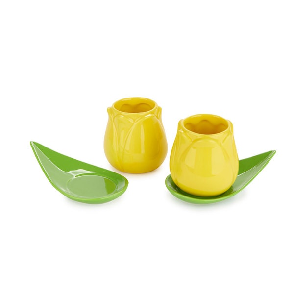et di tazze da caffè Balvi Tulip Colore giallo/verde 2 tazze a forma di tulipano e 2 piatti a forma