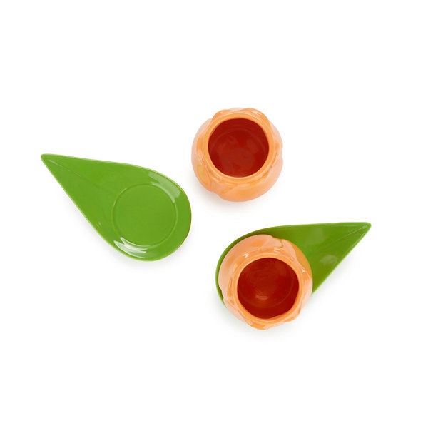 alvi Set coffee cups Tulip Orange/green Color 2 tulip-shaped cups and 2 leaf-shape plates Ceramic (2