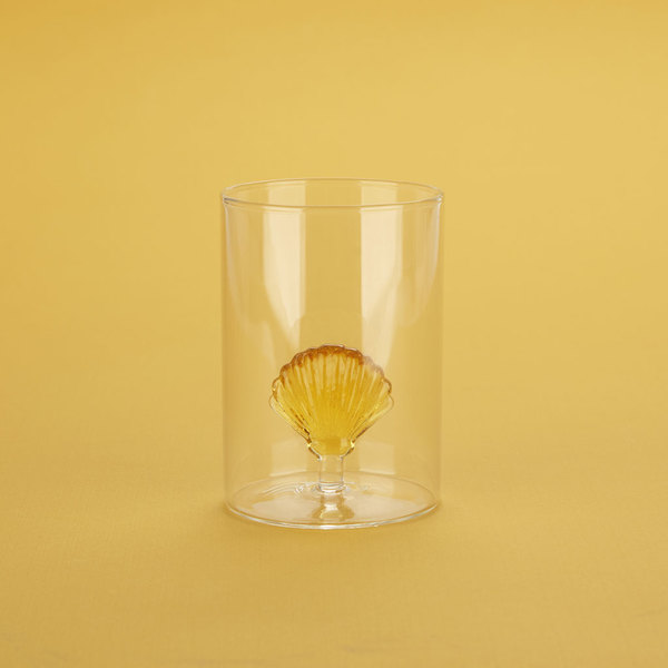 Balvi Vaso Atlantic Shell Color amarillo Hecho a mano en borosilicato Vidrio 300 ml