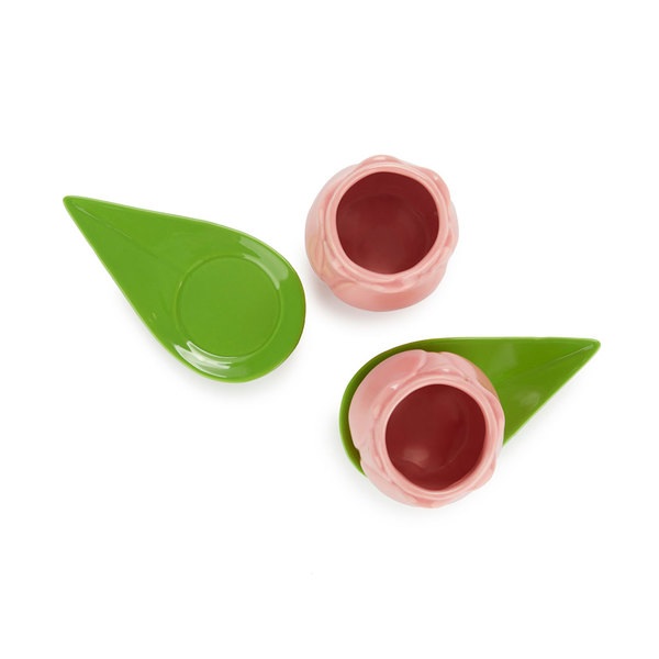 alvi Set tazas café Tulip Color rosa/verde 2 tazas con forma de tulipán y 2 platos con forma de hoja