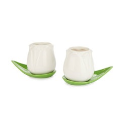 alvi Set tazas café Tulip Color blanco/verde 2 tazas con forma de tulipán y 2 platos con forma de ho