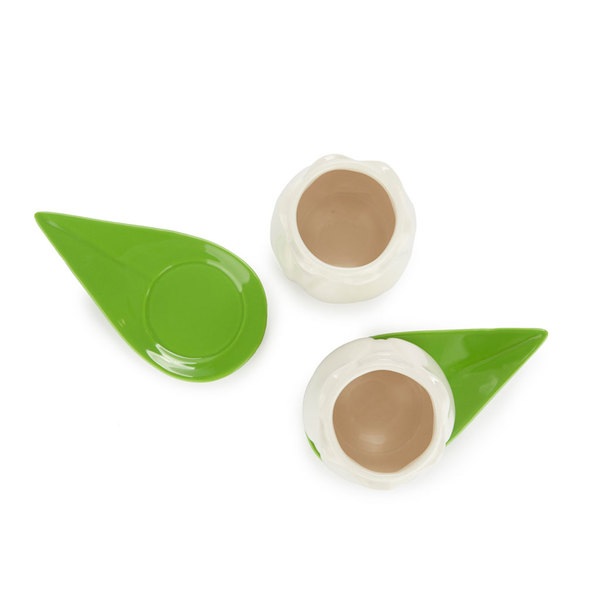 alvi Set tazas café Tulip Color blanco/verde 2 tazas con forma de tulipán y 2 platos con forma de ho