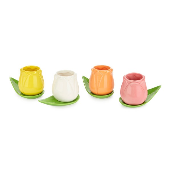 alvi Set tazas café Tulip Color blanco/amarillo/naraja/rosa 4 tazas con forma de tulipán y 4 platos