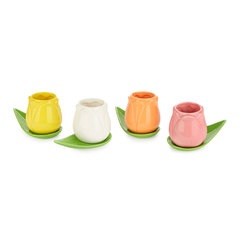 alvi Set coffee cups Tulip White/yellow/pink/orange colours 4 tulip-shaped cups and 4 leaf-shape pla