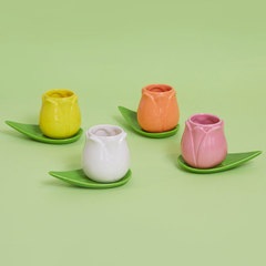 alvi Set coffee cups Tulip White/yellow/pink/orange colours 4 tulip-shaped cups and 4 leaf-shape pla
