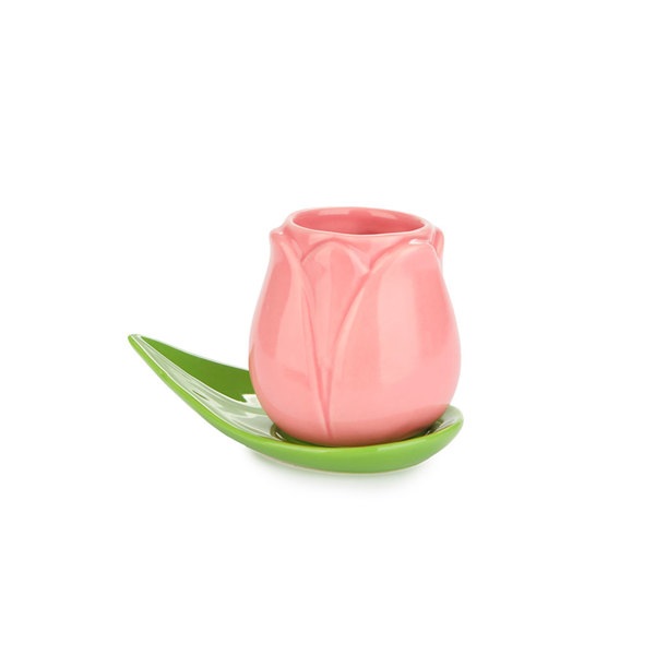alvi Set tazas café Tulip Color blanco/amarillo/naraja/rosa 4 tazas con forma de tulipán y 4 platos
