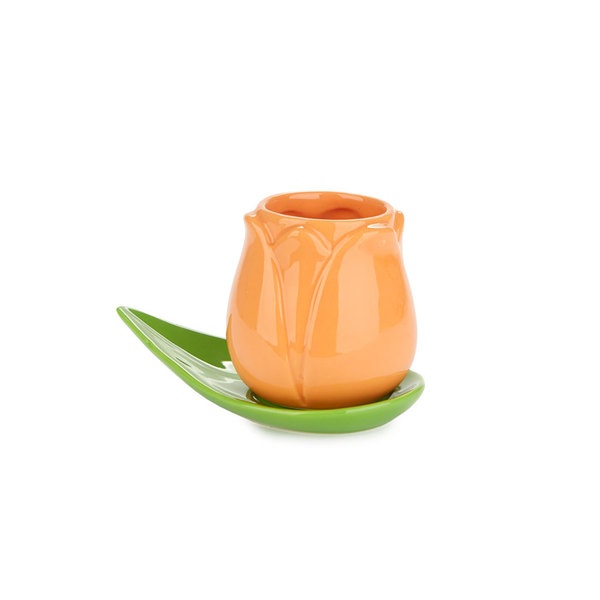alvi Set tazas café Tulip Color blanco/amarillo/naraja/rosa 4 tazas con forma de tulipán y 4 platos