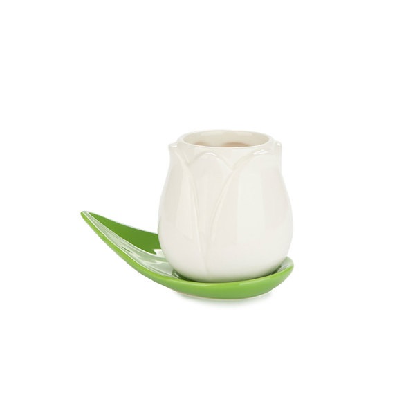 alvi Set tazas café Tulip Color blanco/amarillo/naraja/rosa 4 tazas con forma de tulipán y 4 platos