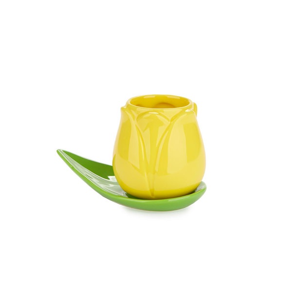 alvi Set tazas café Tulip Color blanco/amarillo/naraja/rosa 4 tazas con forma de tulipán y 4 platos