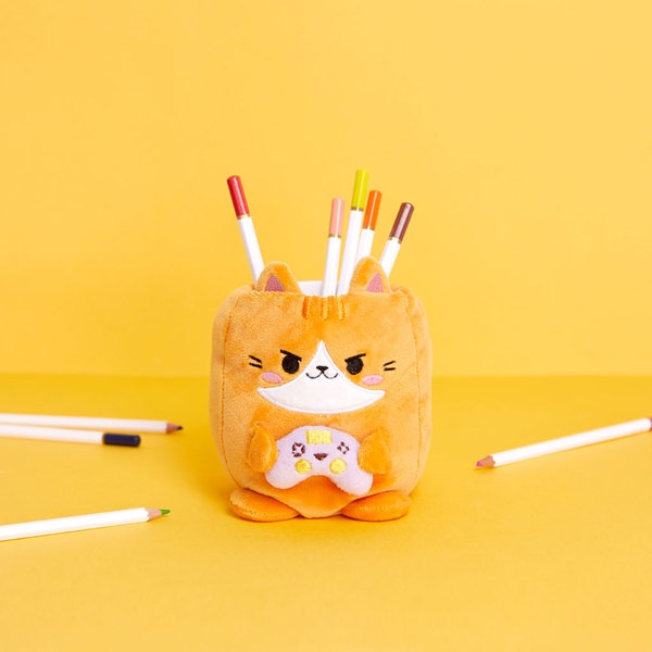 alvi Stiftehalter Fluffy Kawaii Gamer Farbe Orange Flauschig weiche Gamer-Katze Kunststoff/Polyester