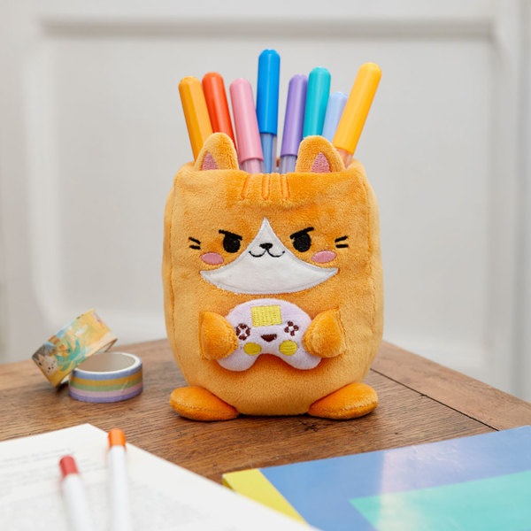 alvi Stiftehalter Fluffy Kawaii Gamer Farbe Orange Flauschig weiche Gamer-Katze Kunststoff/Polyester