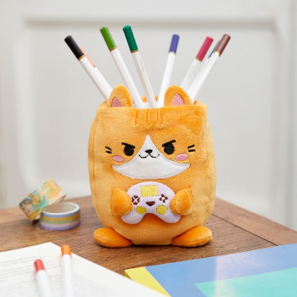 alvi Stiftehalter Fluffy Kawaii Gamer Farbe Orange Flauschig weiche Gamer-Katze Kunststoff/Polyester