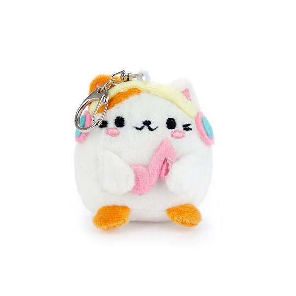 alvi Llavero Fluffy Kawaii Melody Color blanco Gato con auriculares Suave y esponjoso Poliéster/meta