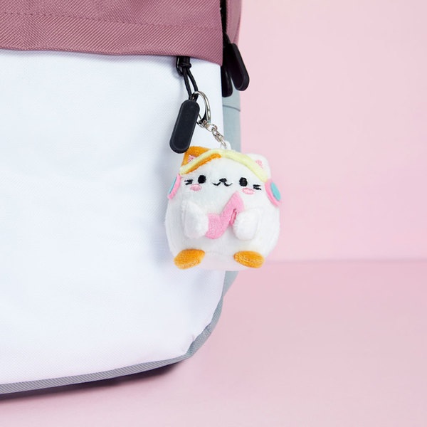 alvi Llavero Fluffy Kawaii Melody Color blanco Gato con auriculares Suave y esponjoso Poliéster/meta
