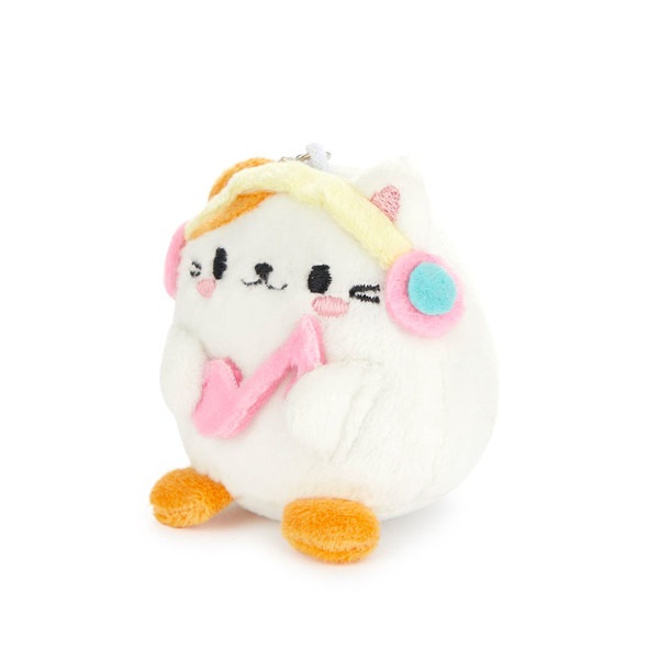 alvi Llavero Fluffy Kawaii Melody Color blanco Gato con auriculares Suave y esponjoso Poliéster/meta