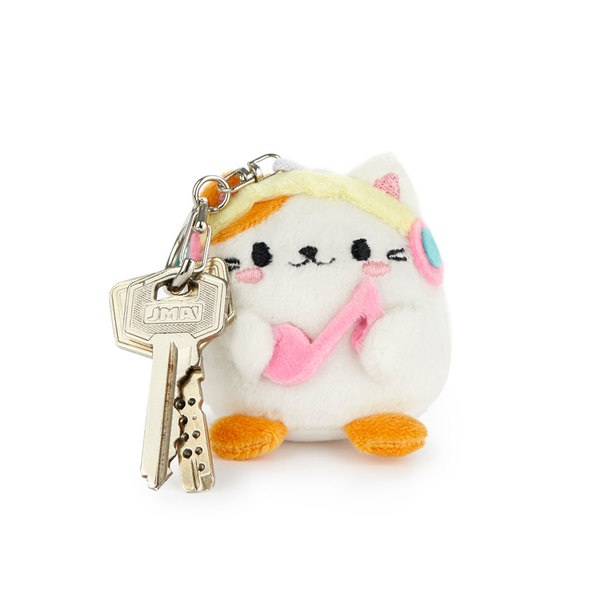 alvi Llavero Fluffy Kawaii Melody Color blanco Gato con auriculares Suave y esponjoso Poliéster/meta
