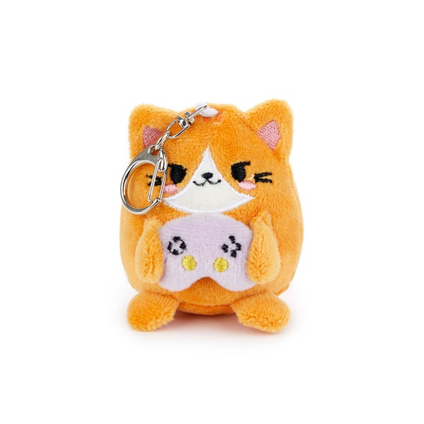 Balvi Llavero Fluffy Kawaii Gamer Color naranja Gato jugador de videojuegos Suave y esponjoso Nylon