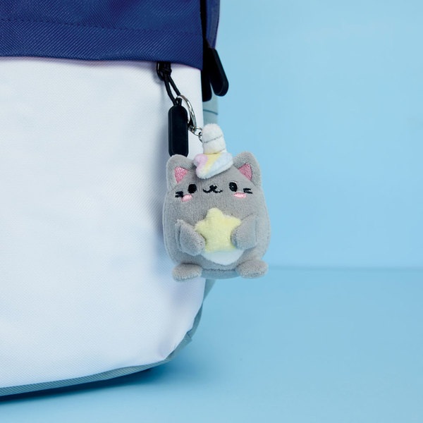 Balvi Llavero Fluffy Kawaii Starry Color Gris Gato unicornio con estrella Suave y esponjoso Nylon