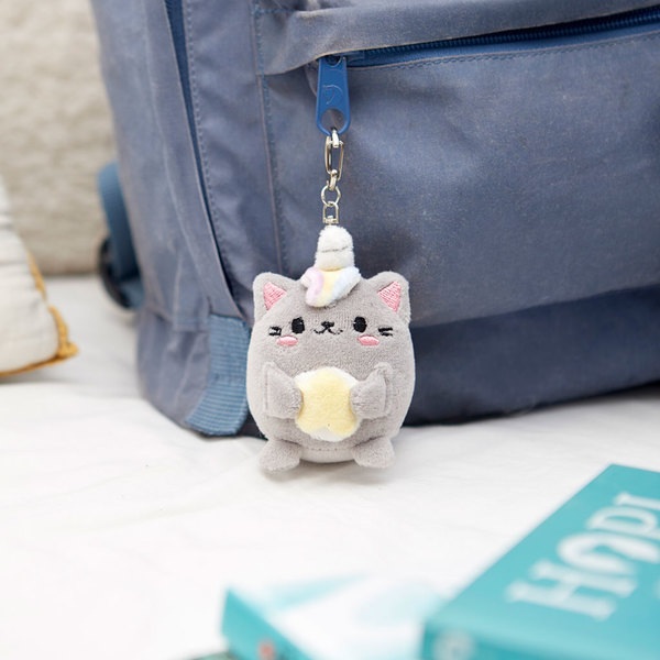 Balvi Llavero Fluffy Kawaii Starry Color Gris Gato unicornio con estrella Suave y esponjoso Nylon