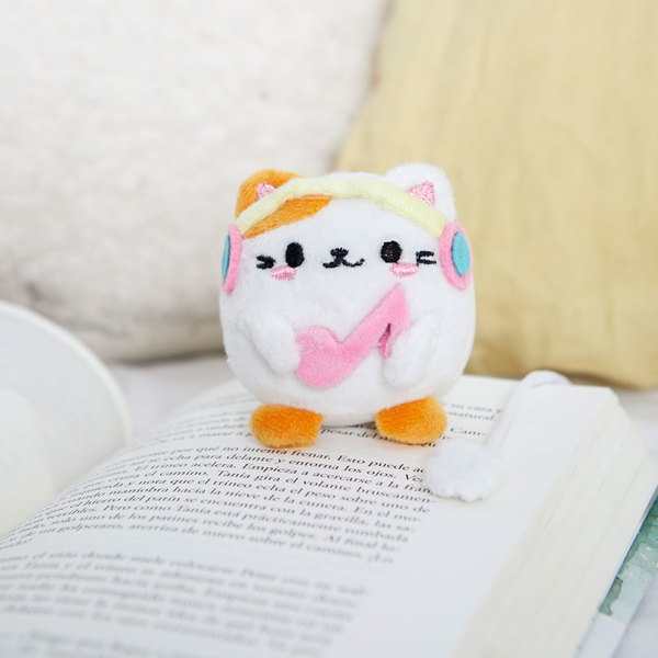 alvi Marque-page Fluffy Kawaii Melody Couleur blanc Chat avec des écouteurs En peluche douce Polyest