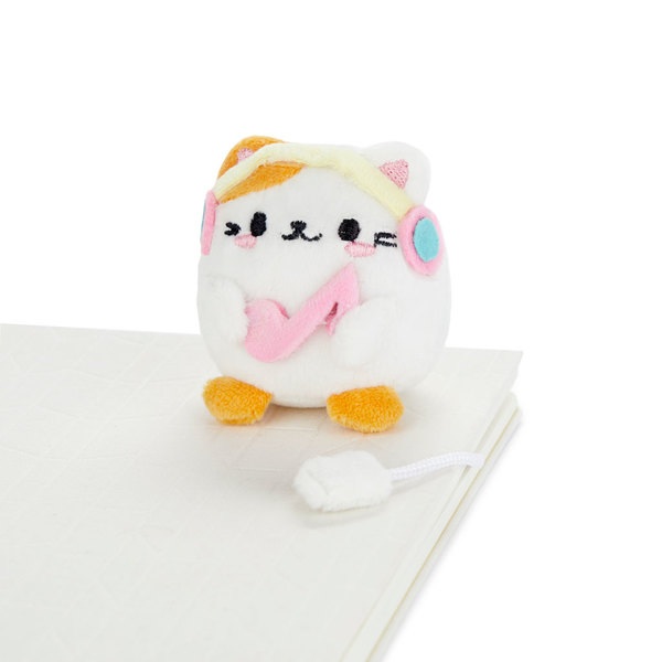 alvi Marque-page Fluffy Kawaii Melody Couleur blanc Chat avec des écouteurs En peluche douce Polyest
