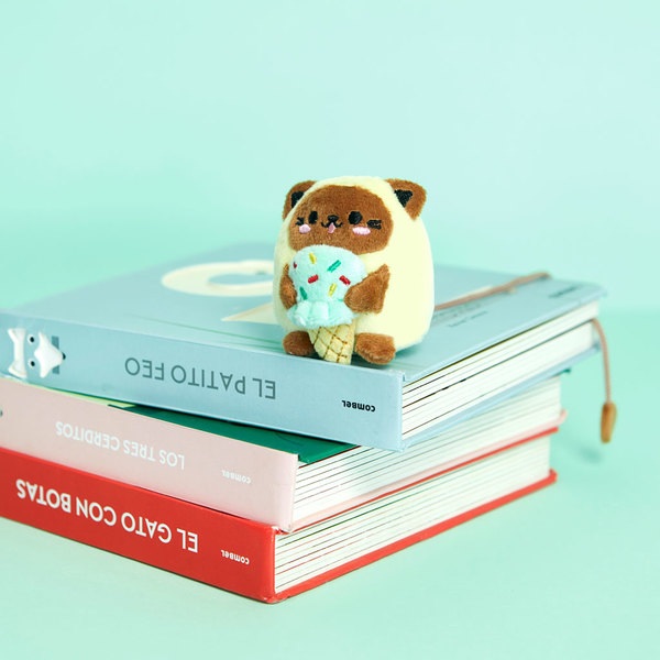 alvi Segnalibro Fluffy Kawaii Minty Colore giallo Gatto amante dei gelati Morbido e spugnoso Poliest