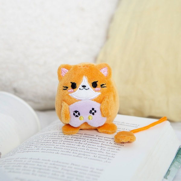 alvi Marcapáginas Fluffy Kawaii Gamer Color naranja Gato jugador de videojuegos Suave y esponjoso Po