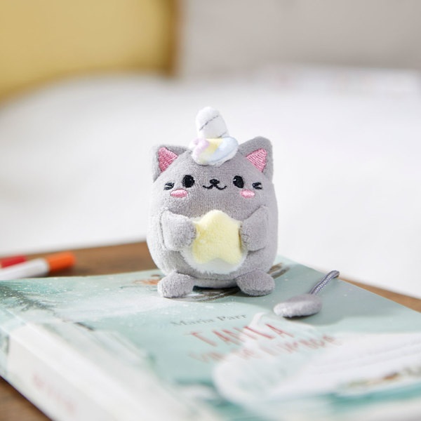 alvi Marcapáginas Fluffy Kawaii Starry Color gris Gato unicornio con estrella Suave y esponjoso Poli