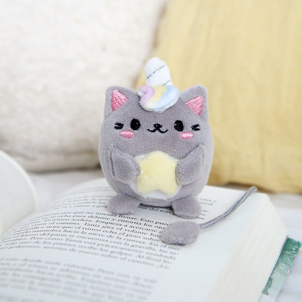 alvi Marcapáginas Fluffy Kawaii Starry Color gris Gato unicornio con estrella Suave y esponjoso Poli