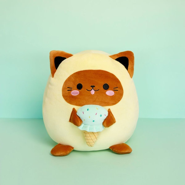 Balvi Cojín Fluffy Kawaii Minty Color amarillo Gato amante de los helados Suave y esponjoso Nylon