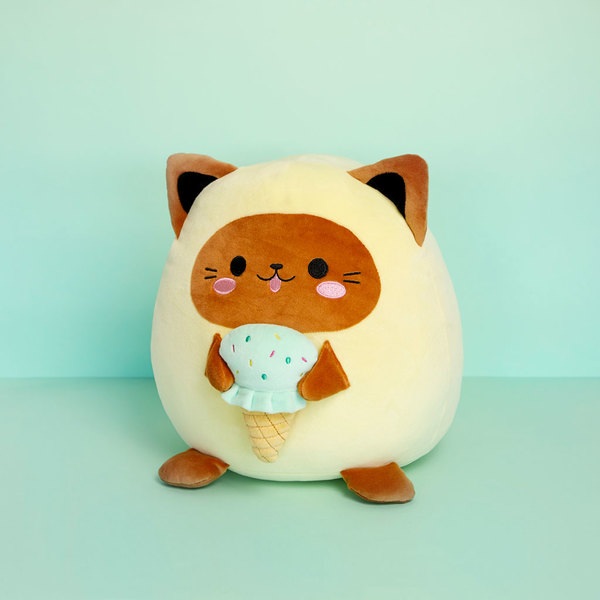 Balvi Cojín Fluffy Kawaii Minty Color amarillo Gato amante de los helados Suave y esponjoso Nylon