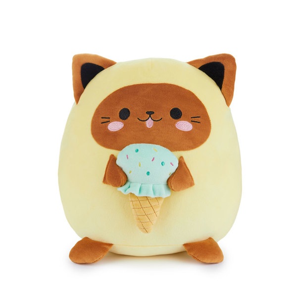 Balvi Cojín Fluffy Kawaii Minty Color amarillo Gato amante de los helados Suave y esponjoso Nylon