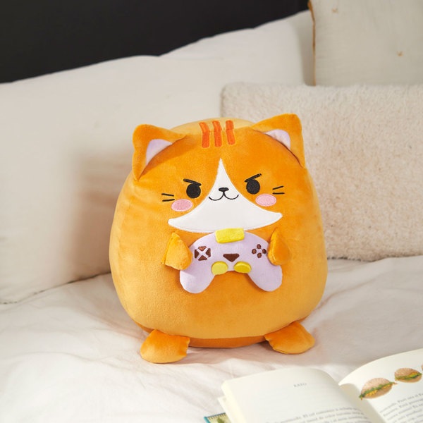 Balvi Kissen Fluffy Kawaii Gamer Farbe Orange Flauschig weiche Gamer-Katze Nylon