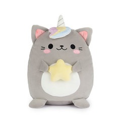 alvi Coussin Fluffy Kawaii Starry Couleur gris Chat licorne qui tient une étoile En peluche douce Ny