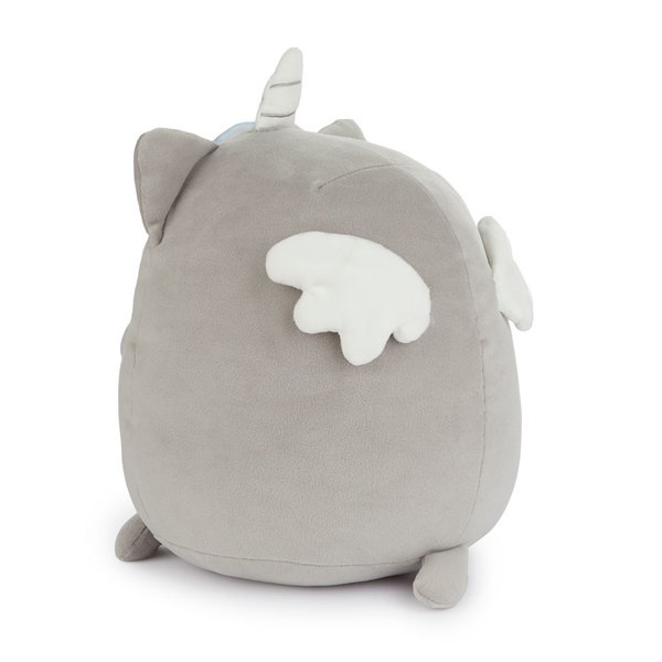 Balvi Cojín Fluffy Kawaii Starry Color gris Gato unicornio con estrella Suave y esponjoso Nylon