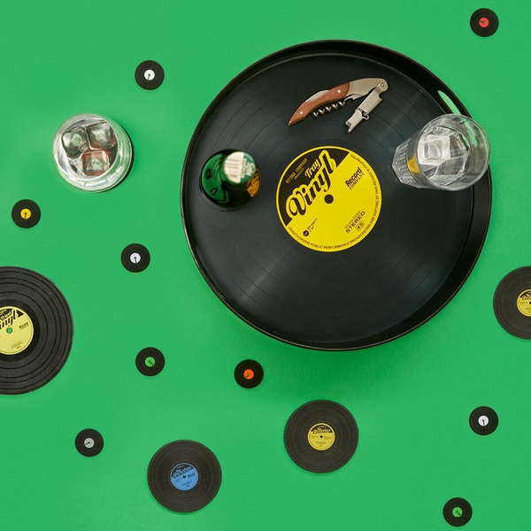 Balvi Bandeja Vinyl Color negro Diseño retro de disco de vinilo Nylon 34,5cm