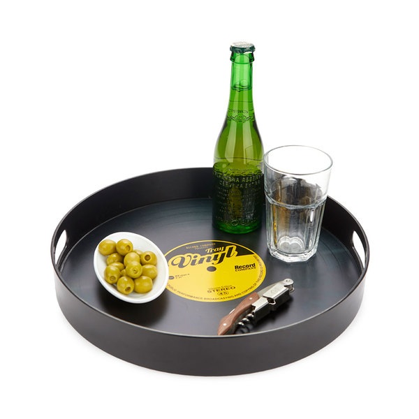 Balvi Bandeja Vinyl Color negro Diseño retro de disco de vinilo Nylon 34,5cm