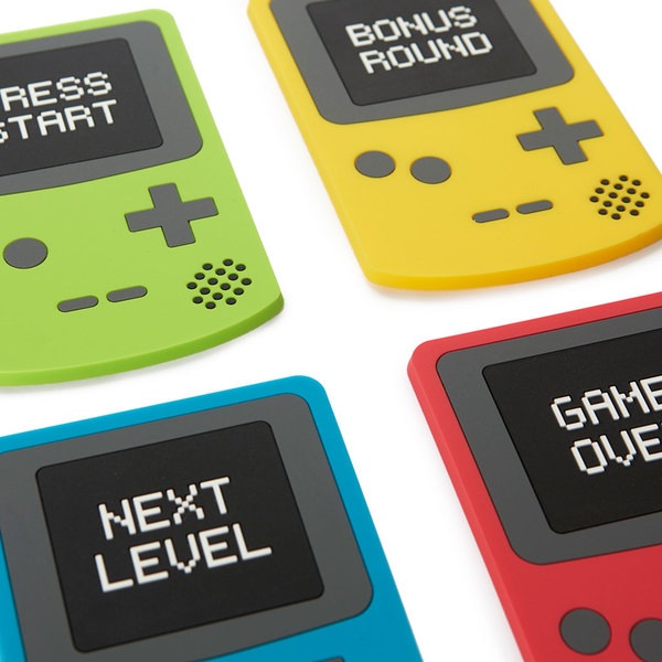 Balvi Untersetzer Start Game Videospiele im Retro-Design 4-teilig Kunststoff