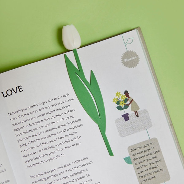 alvi, Lesezeichen Tulip Farbe Weiß Buchzeichen in Form einer farbigen Tulpe, dünn mit biegbarem Stie
