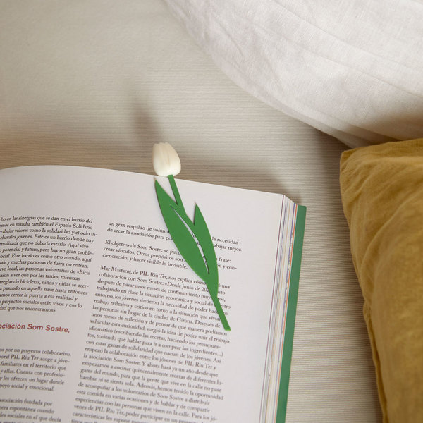alvi, Lesezeichen Tulip Farbe Weiß Buchzeichen in Form einer farbigen Tulpe, dünn mit biegbarem Stie