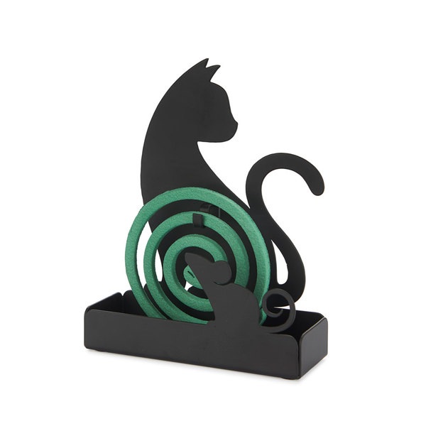 Balvi Soporte espiral mosquitos Feline Color negro Incluye base para los residuos Metal