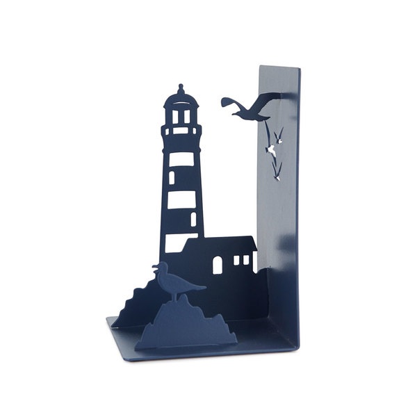 Balvi Serre-livres Lighthouse Couleur bleu Typique vue de la côte: phare et mouettes Métal