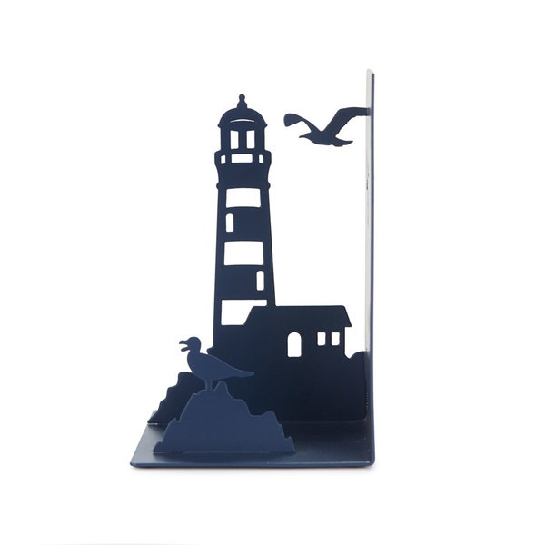 Balvi Serre-livres Lighthouse Couleur bleu Typique vue de la côte: phare et mouettes Métal