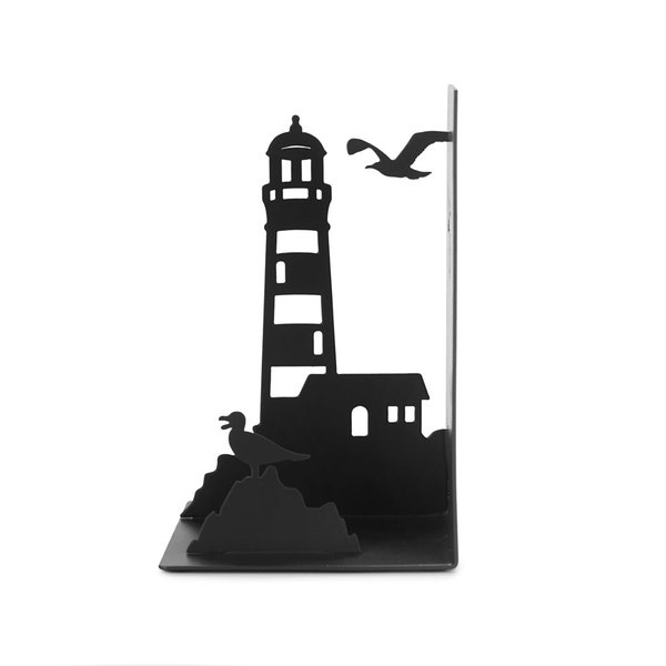 Balvi Sujetalibros Lighthouse Color negro Clásica vista de la costa: faro y gaviotas Metal