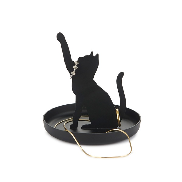 Balvi Porta anillos Feline Color negro Soporte de joyas de silueta de gato Metal