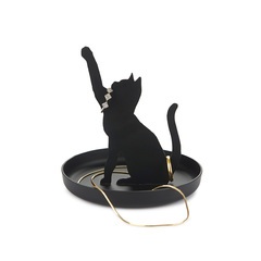 Balvi Porta anillos Feline Color negro Soporte de joyas de silueta de gato Metal