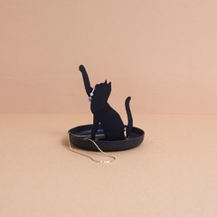 Balvi Porta anillos Feline Color negro Soporte de joyas de silueta de gato Metal